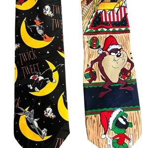 2 Vintage Looney Tunes Neck Ties Halloween Christmas Bugs Bunny  Warner Brothers
